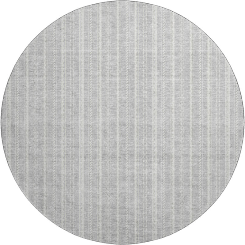 Premium Machine Washable Prisco Silver Rug, Round 8'