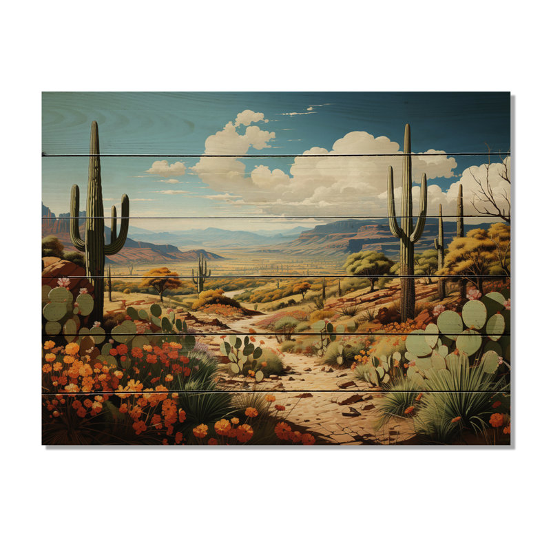 Cactus vert et bleu, «Desert Guardian Organ II» sur bois, H 24 po x l 32 po x P 0,78 po