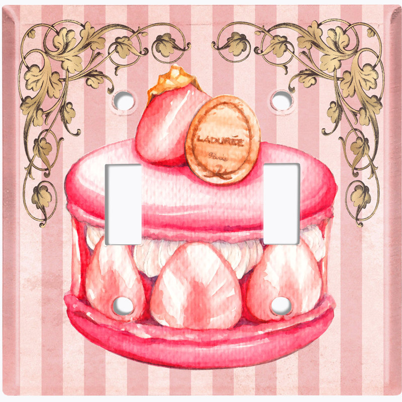 Metal Light Switch Plate Outlet Cover (Rose Petal Macaron Pink Strawberry Stripes Frame - Single Toggle)