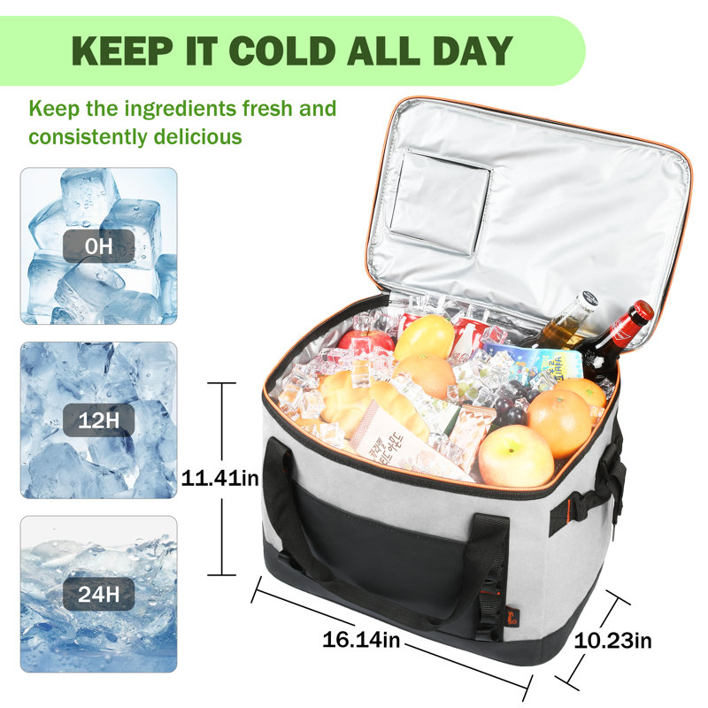 Tirrinia 31qt/48 Cans Soft Sided Cooler, Large capacity Soft Ice Chest, Portable Beach Cooler, Tirrinia CB, Gray