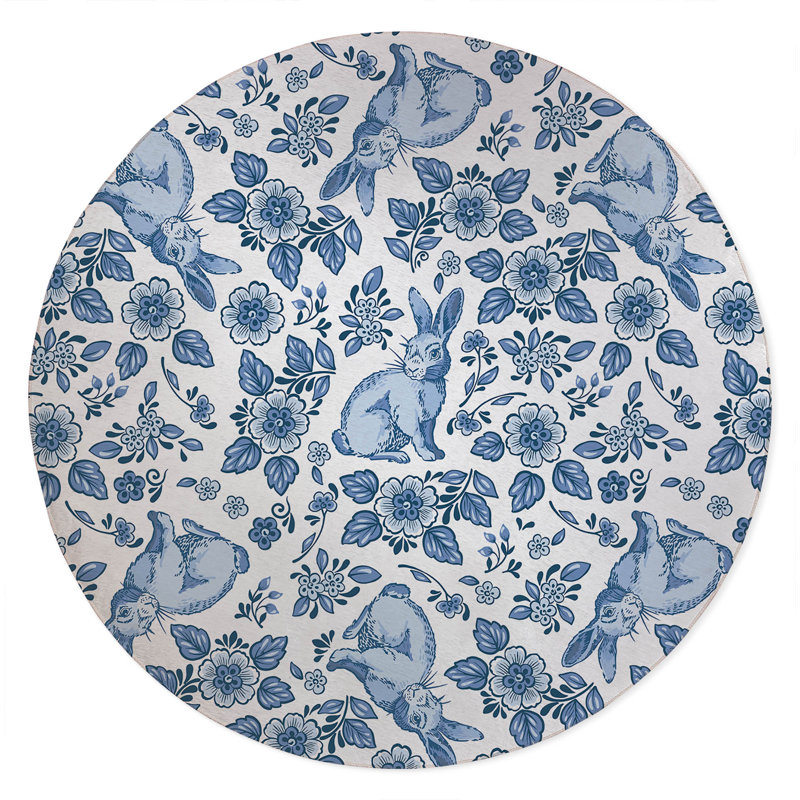 Tapis d'extérieur Bunny, Bleu, Rond 5 pi