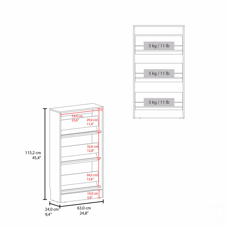 Range-chaussures, 3 portes, 3 tablettes, H 45,4 po x l 31,5 po x P 9,4 po, Blanc