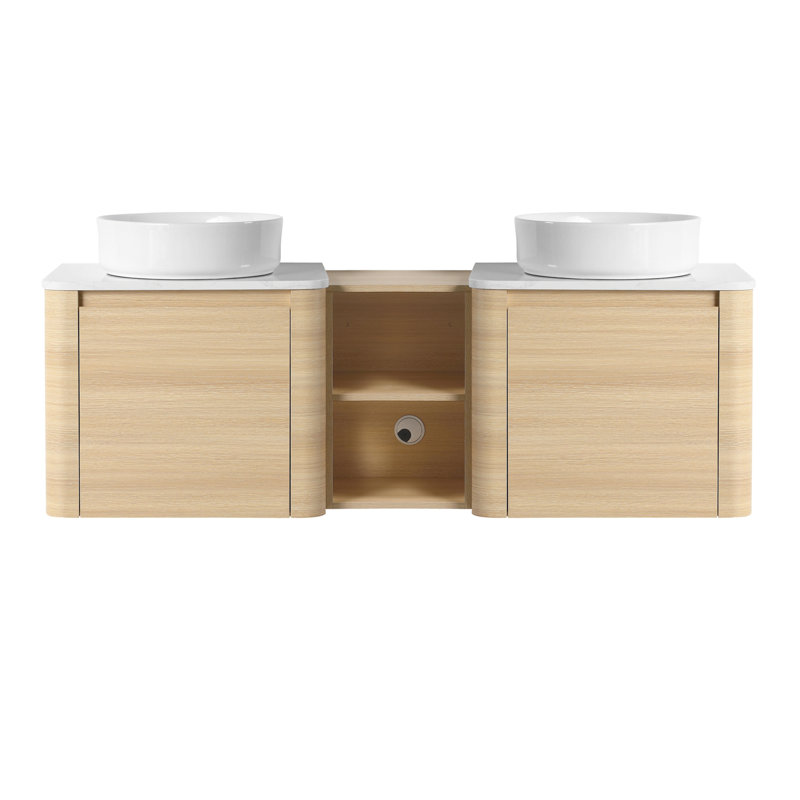 Meuble-lavabo mural 60 po avec lavabo d'art en céramique et 1 tablette de rangement, porte à fermeture en douceur, emballage KD, contreplaqué