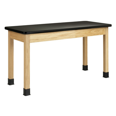 Table de laboratoire diversifiée d'école de classe en classe, surface de travail en stratifié noir, 54 po x 24 po x 30 po, finition en bois de chêne massif, fabriquée aux États-Unis