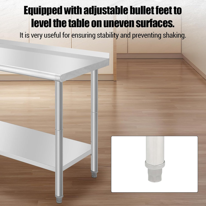 NSF Stainless Steel Table for Prep & Work, 48" x 24" with Adjustable Undershelf, Commercial Heavy Duty Table for Restaurant, Home and Hotel