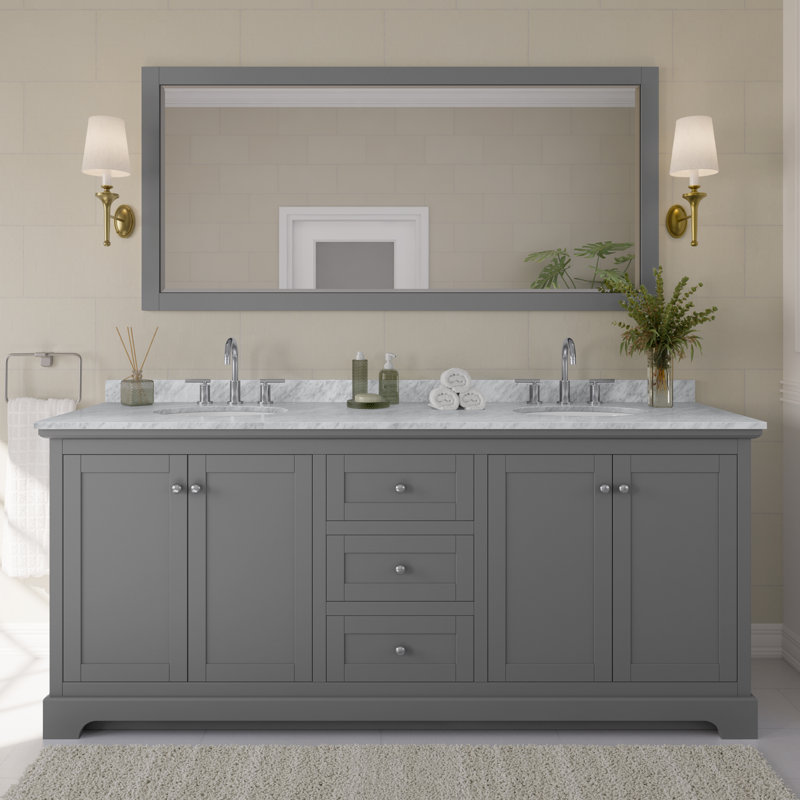 Avery 80'' Double Bathroom Vanity with Stone Top, Dark Gray, Polished Chrome