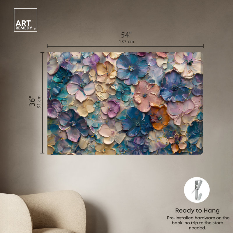 Art mural coloré Jewel Flowers par Art Remedy, Toile tendue, H 36 po x l 54 po