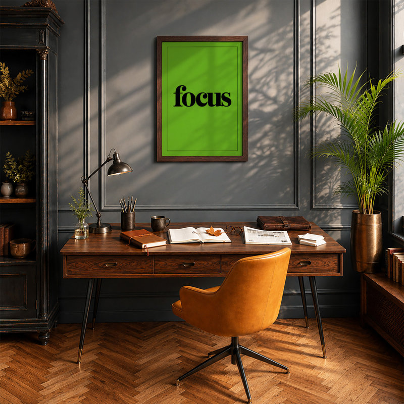 Focus Typography - Framed Print, A2 - 59.4 x 42.0 cm, Walnut