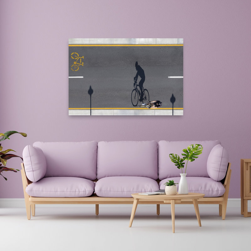 «Overhead Cyclist Shadow Abstract Contemporary Urban Landscape», reproduction d'art mural, 40" H x 60" W