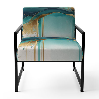 Teal And Gold Abstract Expression II - Upholstered Abstract Accent Side Chair