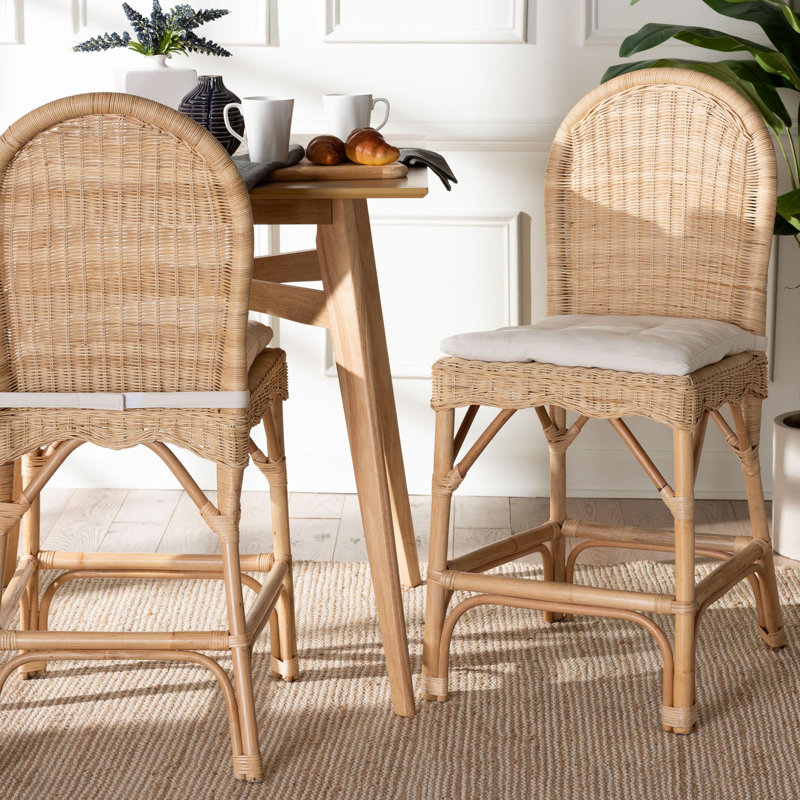 Bido Bali & Pari Bilu Bohemian Natural Rattan 2-Piece Stool Set, Short Stool (23.6" Seat Height)