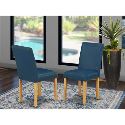 Chaises de cuisine Abbott Parson - Ensemble de 2 chaises de salle à manger rembourrées en similicuir bleu Oasis, chêne