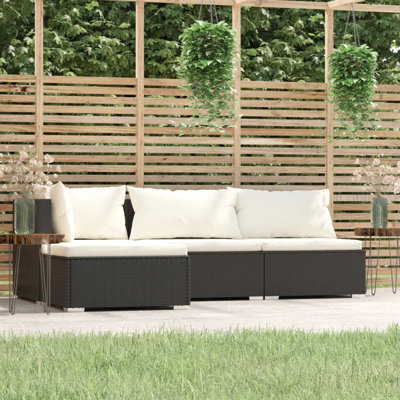 Latitude Run® 3 Piece Patio Lounge Set With Cushions Black Poly Rattan