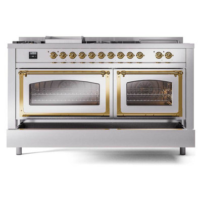 ILVE Nostalgie II Noblesse 60 in Dual Fuel Range 7 Burner, Griddle, Frenchtop