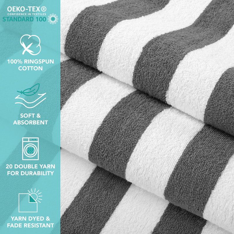 Arkwright California Cabana 100% Cotton 30x70 Beach Towel (Pack of 4), Dark Gray
