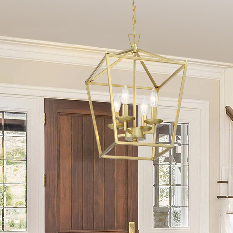 Duward 4 - Light Dimmable Lantern Chandelier, Brushed Brass