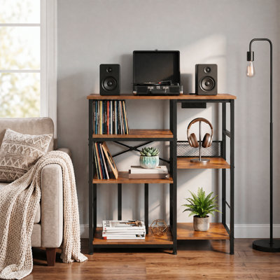 Grand support de tourne-disque à 4 niveaux et console multimédia pour le salon - peut contenir plus de 300 disques vinyles