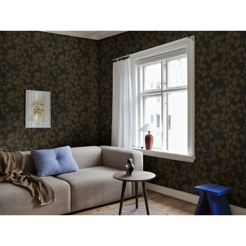 Mons Klint Floral Matte Wallpaper Roll, Black