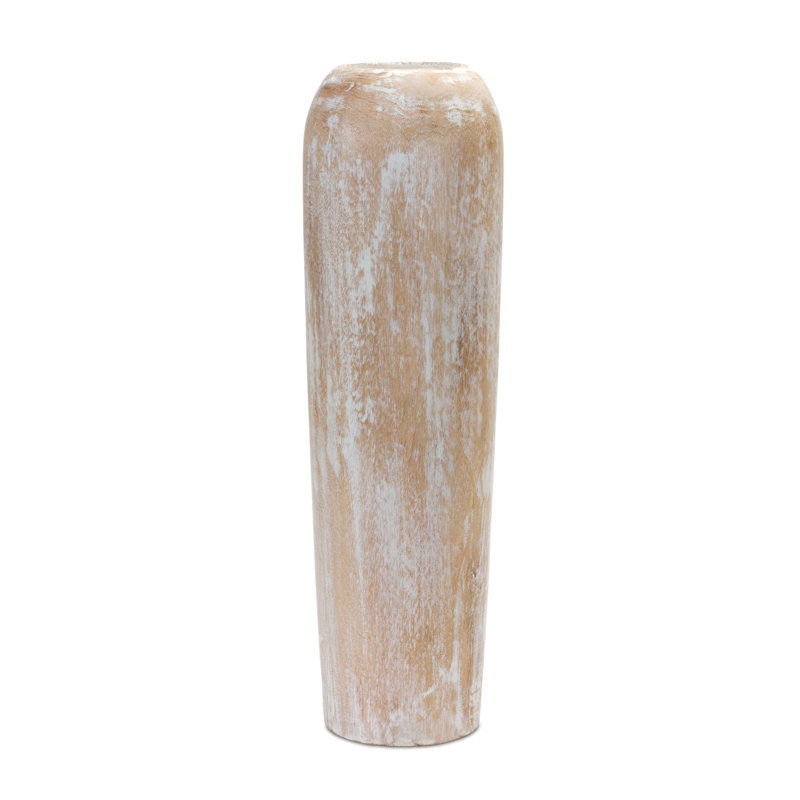Michela Wood Table Vase, Light Brown/White