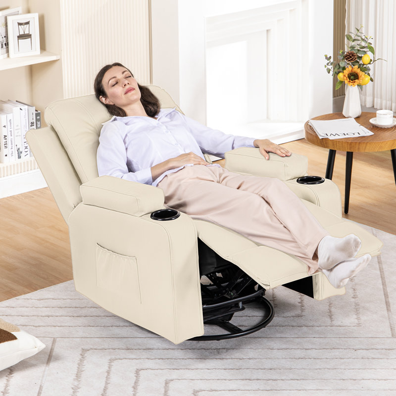Saven 90cm Wide Swivel Home Theatre Recliner, White