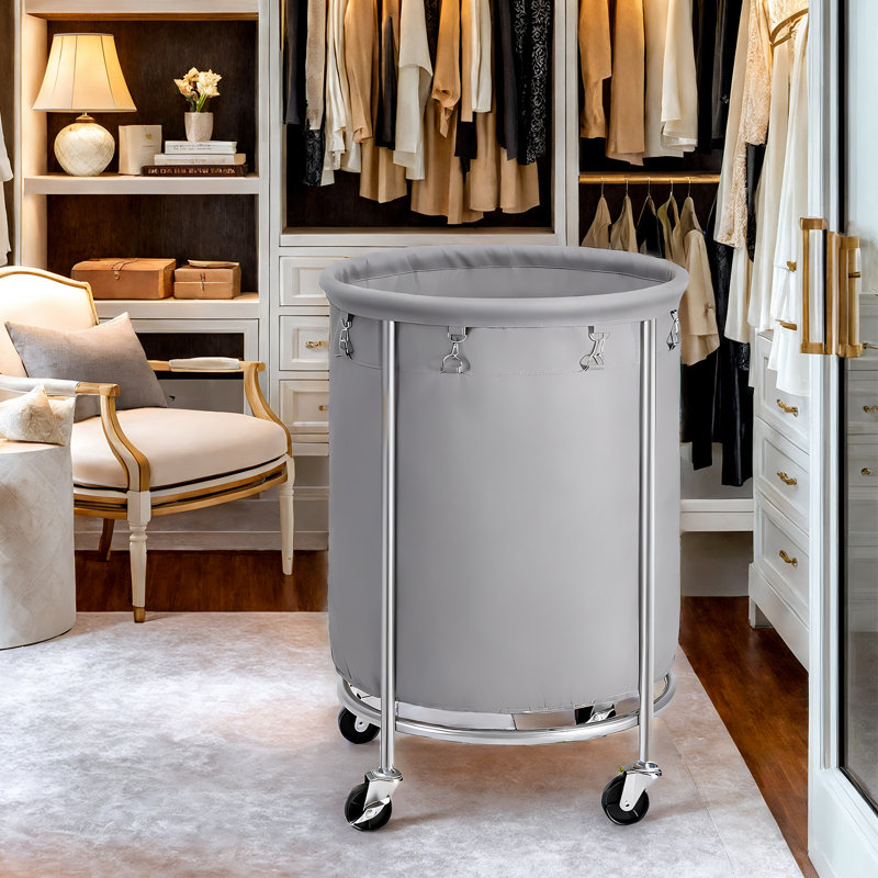 50.2-Gallon (190 L) Laundry Basket With Wheels, Rolling Round Heavy-Duty Laundry Hamper Cart With Steel Frame And Removable Bag, 2 Locking Wheels