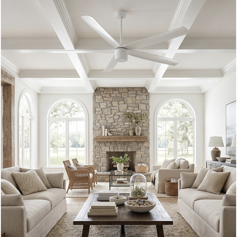 RAVIAN 5-Blade Ceiling Fan With Remote - (No Light), 72", Matte White
