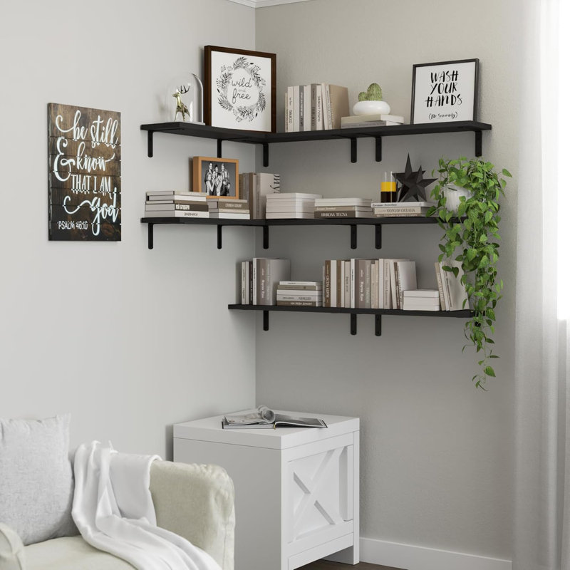 Floating Shelves Set Of 8, Solid Wood Wall Mounted Shelves For Home Decor, Storage And Organization In Living Room, Bedroom, Bathroom Or Kitchen