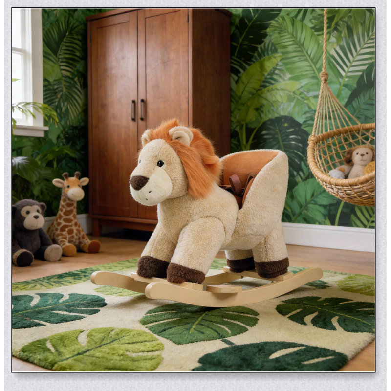 Cheval à bascule en peluche avec des sons rugissants, parfait pour amuser et divertir les enfants