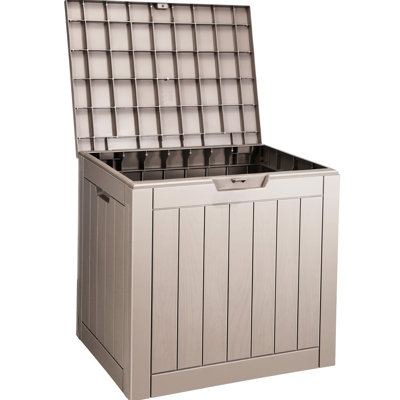 Outdoor Storage Box 31 Gallon Resin Deck Patio Waterproof Organizer Multi - Use Compact Gray Polypropylene For Pool Gear And Hoses Design Pillows