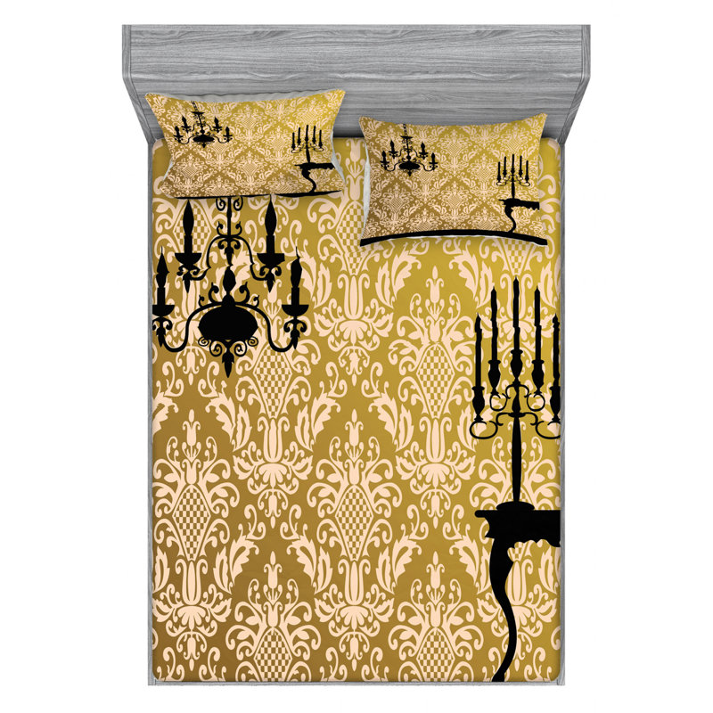 Damask Microfiber Damask Sheet Set, Queen Sheet Set + Fitted Sheet + 2 Pillowcases