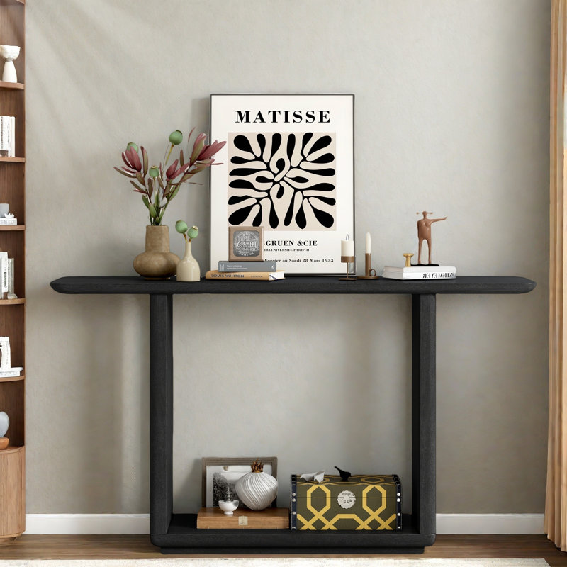 Minimalist Console Table With Curved Corners And U-base Design, Black