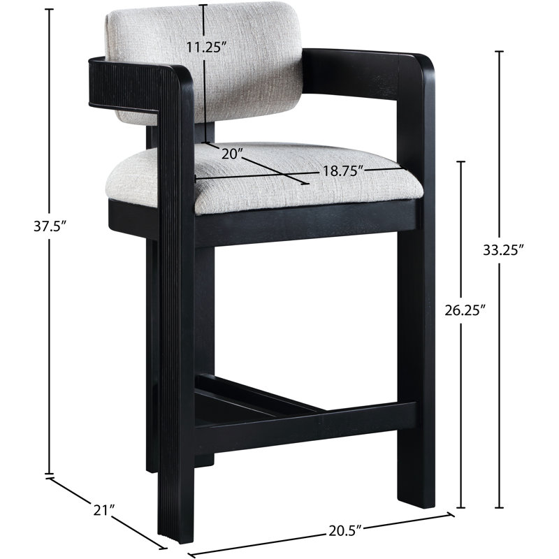 Tabouret rembourré Sacha Howley, Noir, Texture de lin, Gris