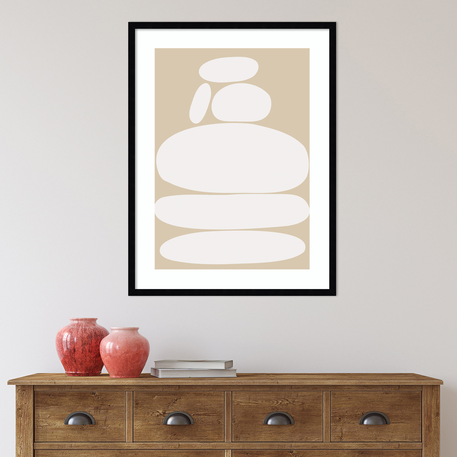 Zen River Rocks Neutral Print, Black Framed, 33" H x 25" W