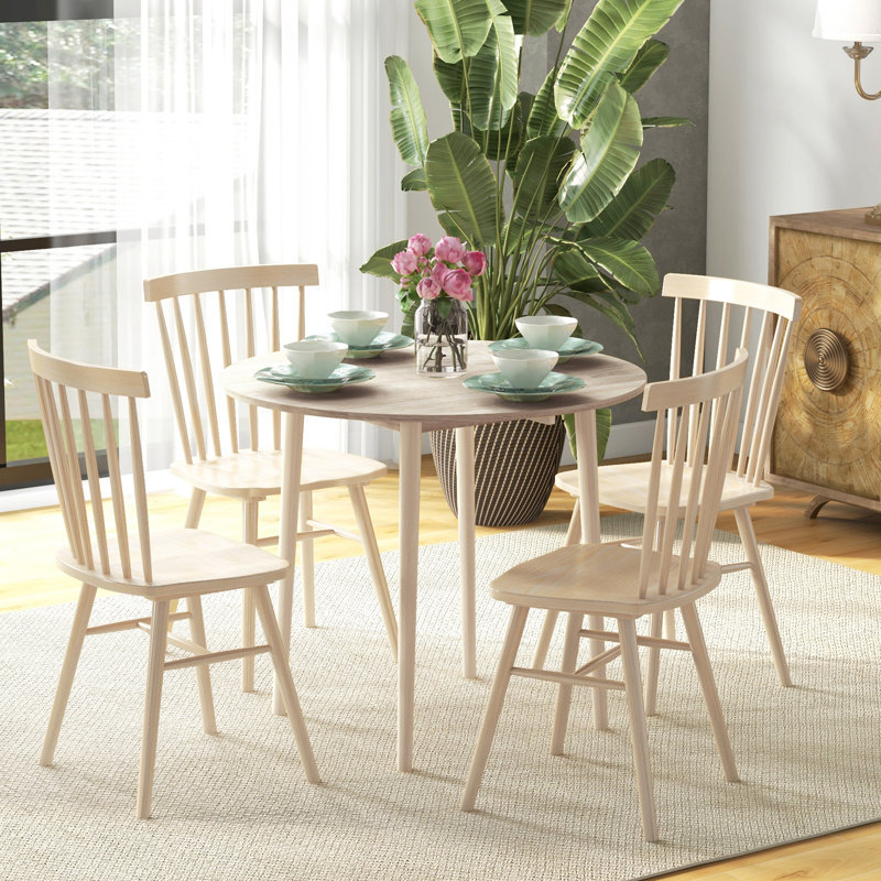 Small Kitchen Table, Collapsible Drop Leaf Table For Small Spaces, Round Folding Dining Table With Solid Wood Legs