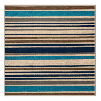 Washable Ocean Blue Sand Striped Area Rug