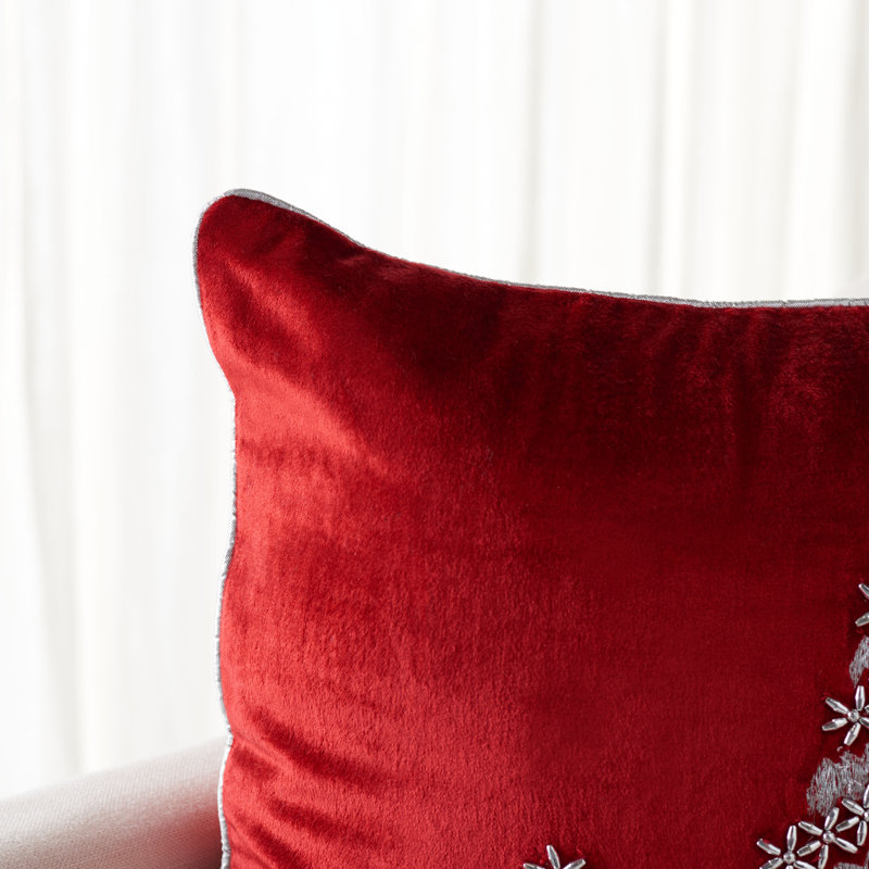 Red and Silver Polyester Christmas Tree Square Pillow Set