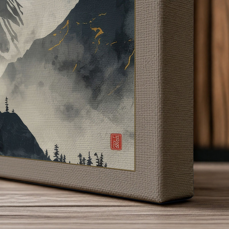 Mountain at Sunrise Scandinavian - Wrapped Canvas, 24x16 - 61.0 x 40.6 cm, Taupe Border