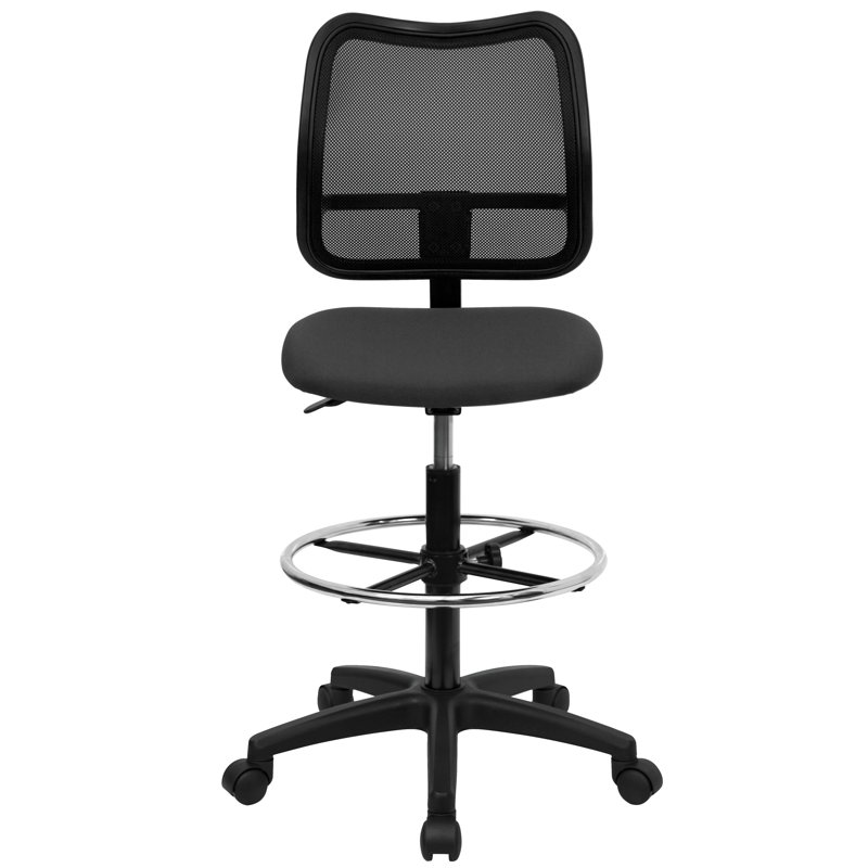 Black Mesh and Fabric Mid-Back Swivel Drafting Chair