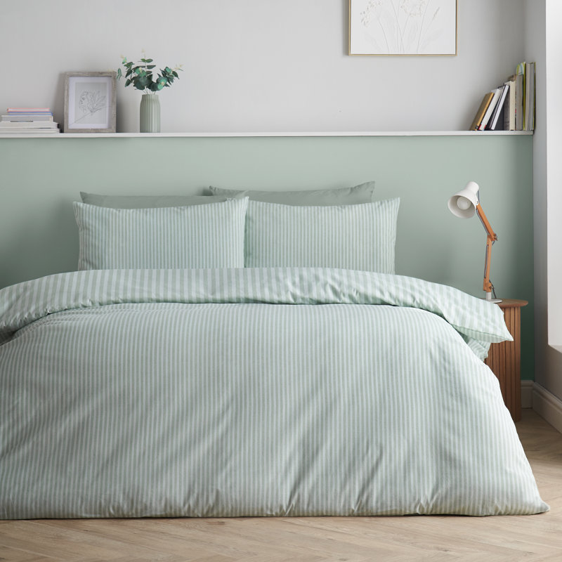 Epping Textured Stripe Reversible Duvet Cover Set, King, Green