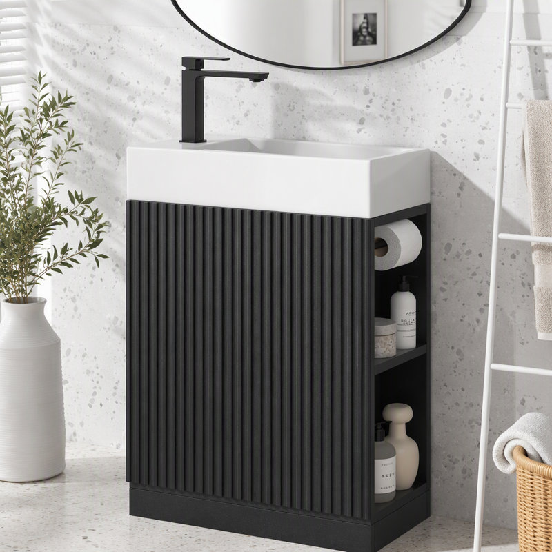 Meuble-lavabo 18,6 po avec lavabo et rangement latéral, Noir
