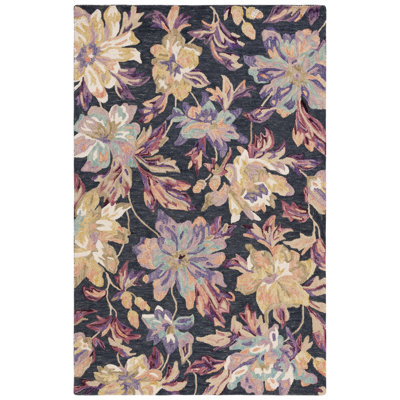 Kaveen Hand Tufted Wool/Cotton Floral Rug in Charcoal/Plum