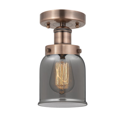 Bell - 1 Light 5" Semi-Flush Mount - Antique Copper Finish - Light Smoke Glass Shade