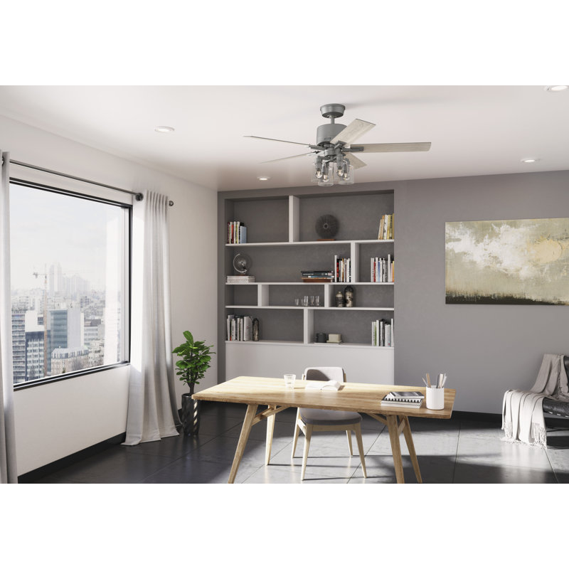 52" Techne 5 - Blade Ceiling Fan with LED Light Kit, Remote Control, WiFi Smart Fan, Easy Install, Matte Silver