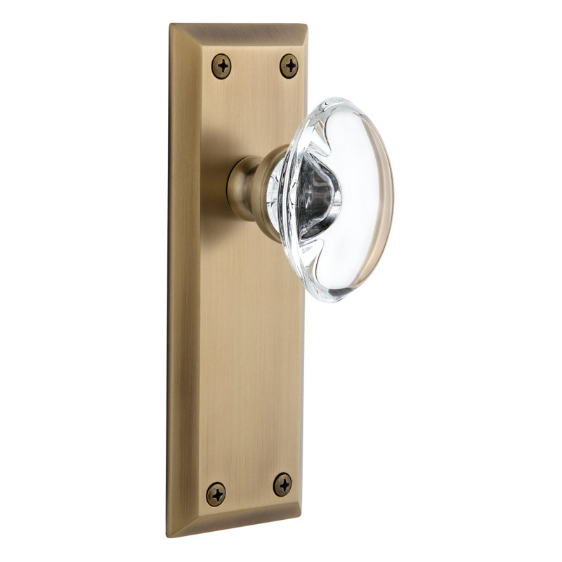 Grandeur Fifth Avenue Plate Single Dummy with Provence Crystal Door Knob, Vintage Brass