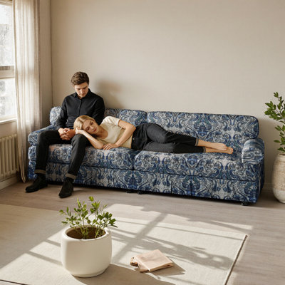 74" Deep-seat Cloud Couch – 3-seater Chenille Sofa With Rolled Arms & Pleated Skirt For Living Room Or Apartment