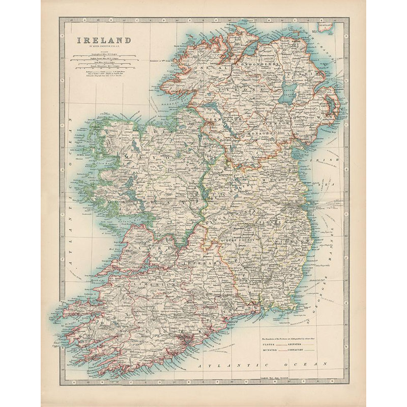 «Breakwater Bay Johnston», art sur toile tendue par Johnstons Map of Ireland, H 18 po x l 15 po