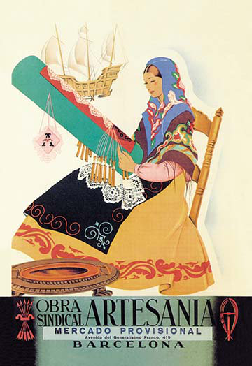 « barcelone obra sindical artesania », affiche rétro, 66" H x 44" W x 1.5" D