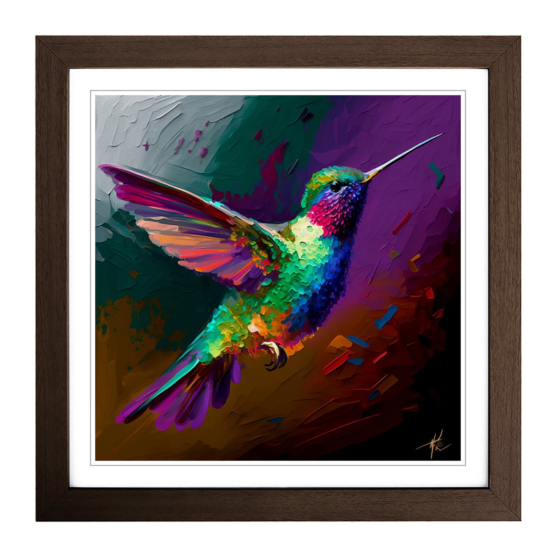 Hummingbird Fauvism - Single Picture Frame Print on Wood, Walnut