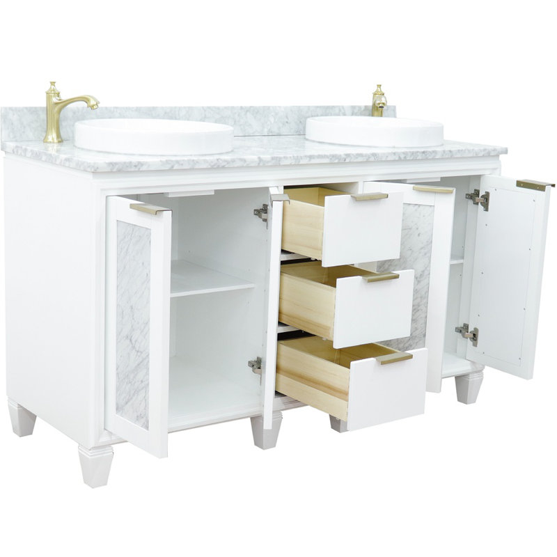 Ensemble de meuble-lavabo double 61 "avec miroir Schreck, Blanc
