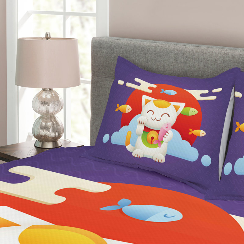 Achai Orange/Purple Microfibre Bedspread Set, 220 x 264 cm